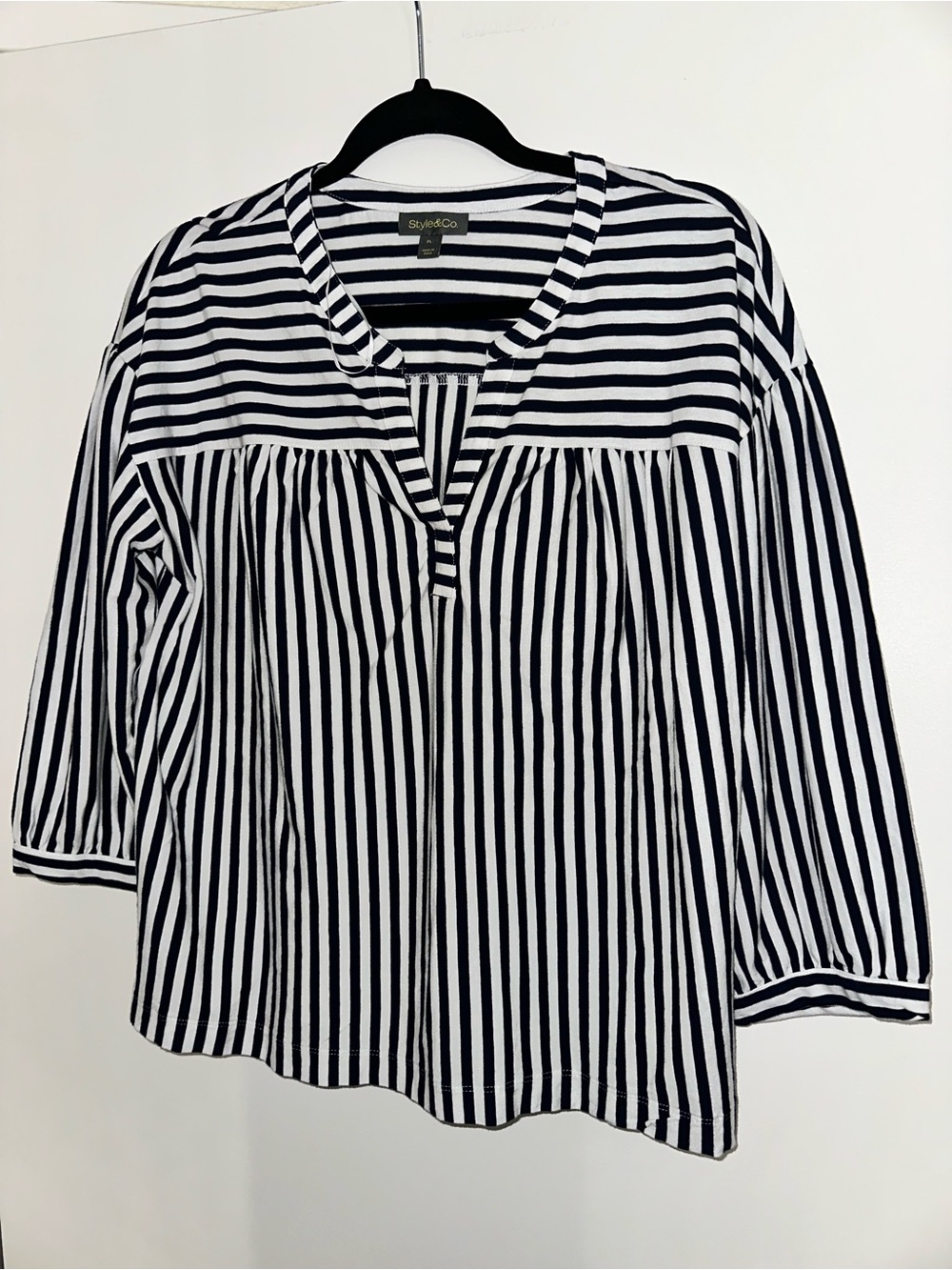 Style & Co. Women's Blue and White Striped P Top